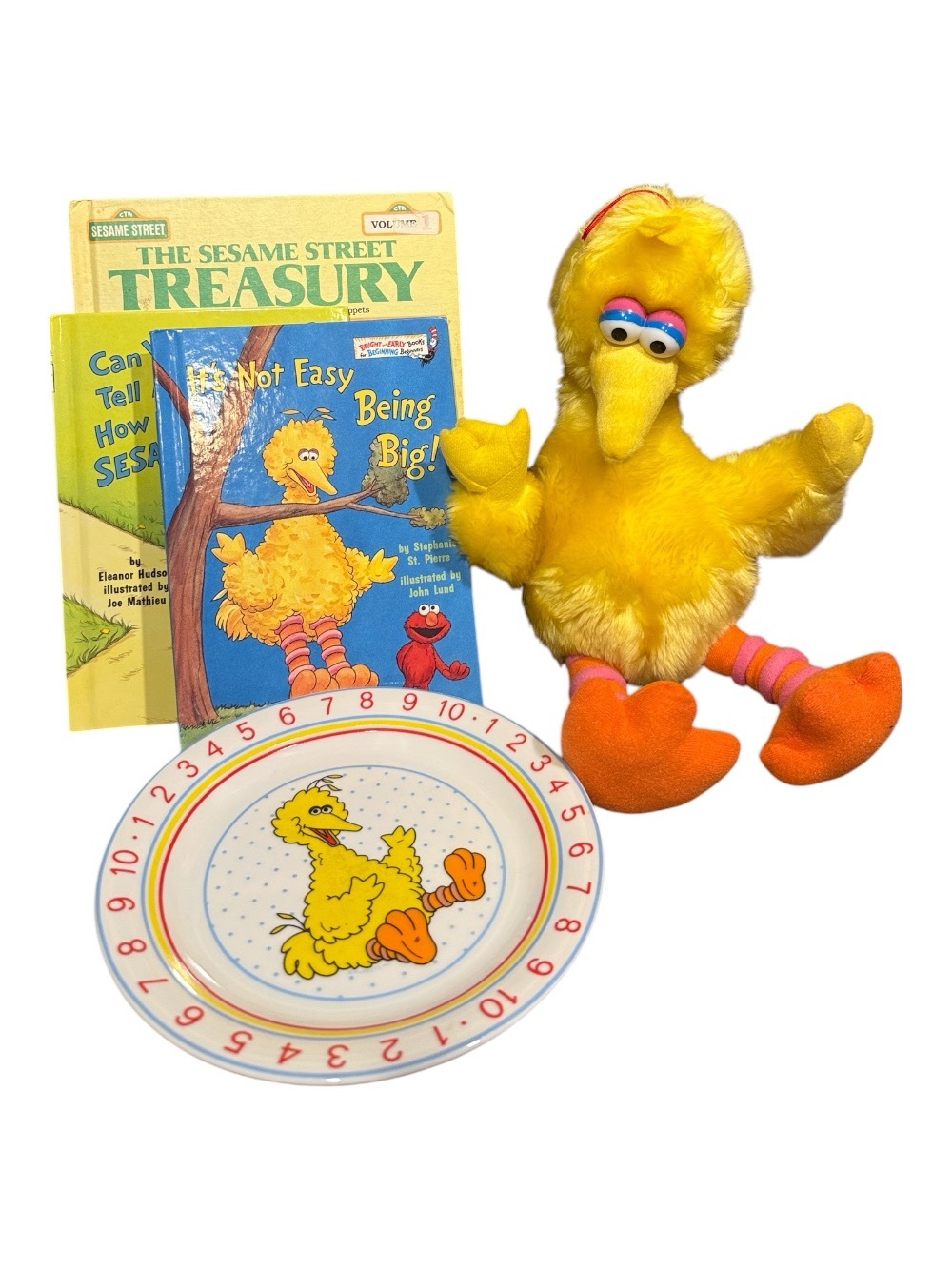 💚Vintage  5 Pc Sesame Street Big Bird Bundle Book Plate Plush